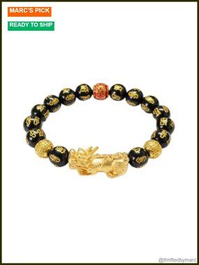 Feng Shui Wealth Bracelet Good Luck Amulet Gift Set Black Obsidian